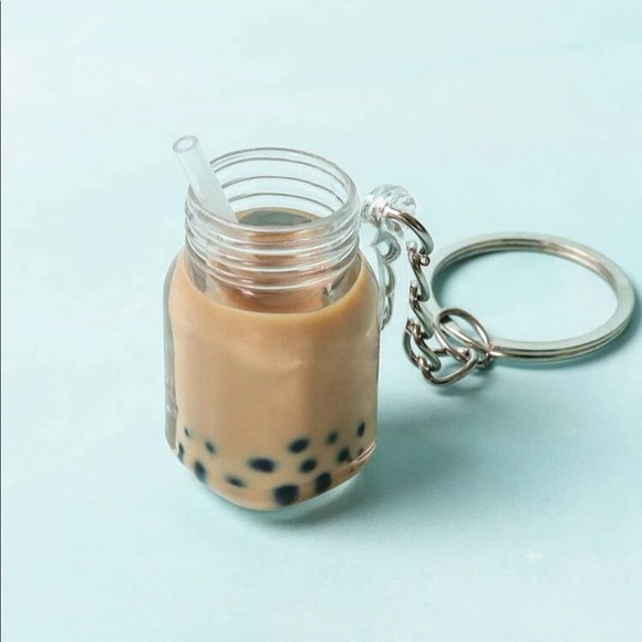 Boba Milk Tea in Mason Jar With Straw Resin Charm Keychain - New With Tags - Picture 2 of 7